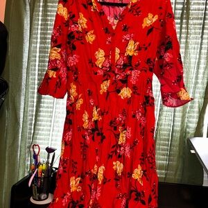 Old Navy Red Floral Dress with Yellow and Pink Details